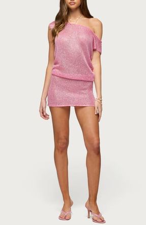 Edikted Mel Sequin One-Shoulder Knit Minidress in Pink at Nordstrom, Size X-Small