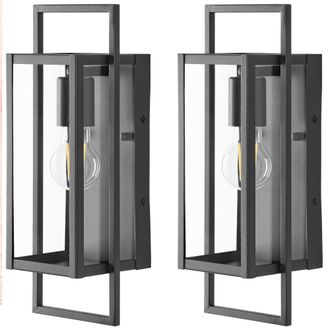 Beliani Conjunto De 2 L&aacute;mparas De Pared Exterior De Metal Estilo Moderno Puerta Principal Porche Negro Tarna