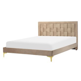 Beliani Beliani - Cama Con Somier De Terciopelo Gris Pardo 140 X 200 Cm Cabecero Patas Limoux