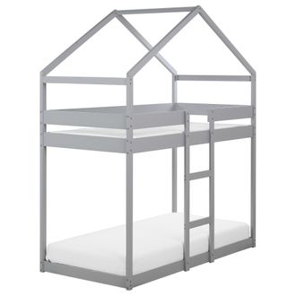 Beliani Beliani - Litera Infantil Con Dosel En Forma De Casa Dormitorio Somier De Madera De Pino Gris 90 X 200 Cm Labatut