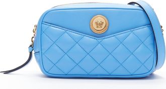 Versace blue lambskin quilted gold Medusa chain bag
