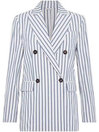 Brunello Cucinelli striped double-breasted blazer - women - Cotton/Wool/Linen/Flax/Ramie - 42 - White