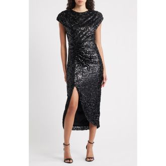 Vince Camuto Sequin Cap Sleeve Cocktail Dress in Black at Nordstrom Rack, Size 12