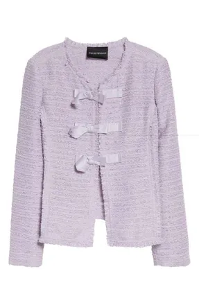 Emporio Armani Bow Detail Tweed Jacket in Lilac at Nordstrom, Size 46