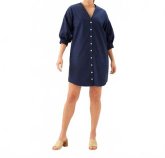 Karen Kane Lantern Sleeve Button-Front Dress In Navy