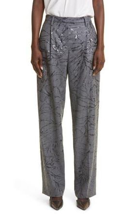 Brunello Cucinelli Sequin Detail Virgin Wool Pants in C003 Grigio Medio at Nordstrom Rack, Size 8 Us / 44 It