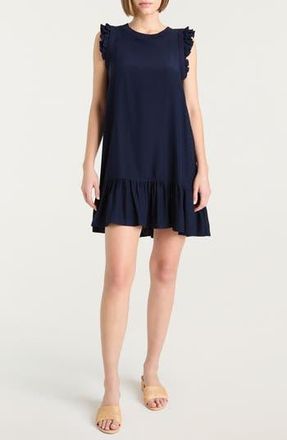Cinq &agrave; Sept Nila Ruffle Hem Silk Dress in Navy at Nordstrom Rack, Size 12