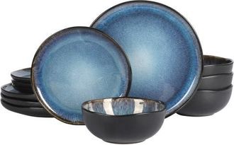 Gibson Home Soho Lounge 12-Piece Reactive Glaze Dinnerware Set in Black at Nordstrom