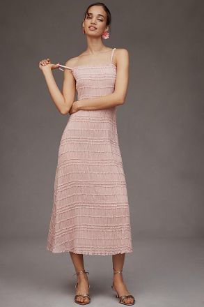 endless rose Sleeveless Square-Neck Shirred Midi Dress