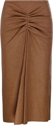 Victoria Beckham Midi-rok met gesmockte voorkant - Bruin