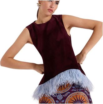 La DoubleJ Jacquard Top met Macram&eacute; Kwastjes - Dames - Tops zonder mouwen - Rood - XS - Tops