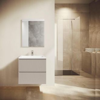 Saniclass Prime Blend Badkamermeubelset - 60x55x46cm - 1 rechthoekige keramische wasbak wit - 1 kraangat - 2 lades - rechthoekige spiegel - mat cotton (beige)