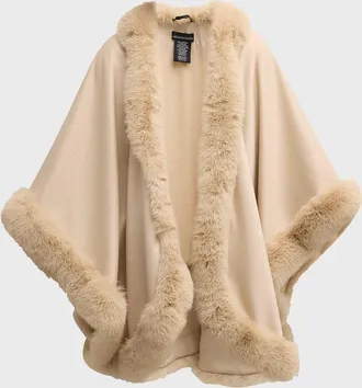 Sofiacashmere Cashmere Cape With Faux Fur Trim