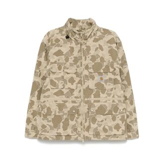 Carhartt Work in Progress Jassen, Heren, Groen, M, Olijfgroene Cargo-jas met verborgen capuchon