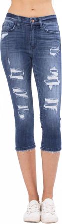 Judy Blue Mid-Rise Contrast Patch Skinny Capri Jeans In Blue Wash