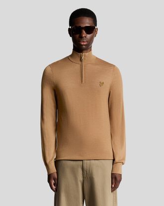 Lyle & Scott Mens Merino Wool 1/4 Zip Jumper - Brown - Size X-Small