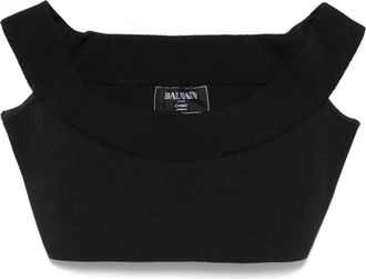 Balmain layered-neck crop top - women - Polyester/Viscose/Polyamide - 36 - Black