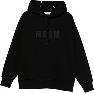 Msgm Classic Fit Black Hoodie With Embossed Logo
