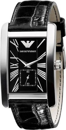 Emporio Armani Accessoires, Heren, Grijs, ONE Size, Leer, Klassiek Horloge