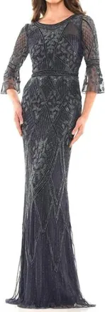 Colors Dress Beaded Mesh Gown In Navy