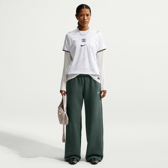 Nike Womens Studio Fleece Medium Weight Mid-Rise Wide-Leg Pants in Green | IU1958-303