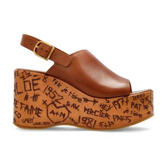 Chlo&eacute; Maxime Wedge Sandalen - Dames - Sleehakken - Bruin - 41 EU - Leer - Schoenen