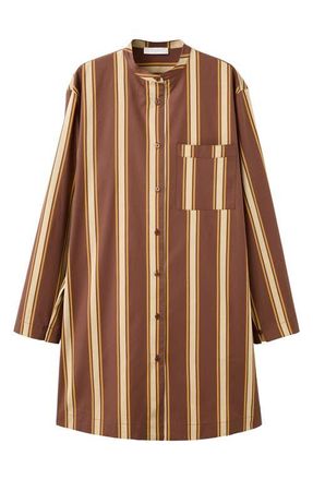 Mango Stripe Long Sleeve Cotton Nightgown in Brown at Nordstrom, Size Small
