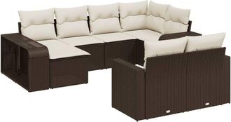 vidaXL Set De Sof&aacute;s De Jard&iacute;n 10 Pzas Y Cojines Rat&aacute;n Sint&eacute;tico Marr&oacute;n Vidaxl