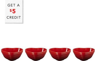 LE CREUSET Set Of 4 Mini Cerise Heart Pinch Bowls With $5 Credit