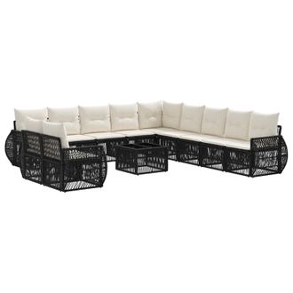 vidaXL Conjunto De Sof&aacute;s De Jard&iacute;n 12 Pcs Negro Y Blanco Crema Vidaxl