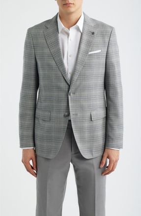 BOSS Hutson Slim Fit Plaid Stretch Sport Coat in Silvery Grey at Nordstrom, Size 38 Regular