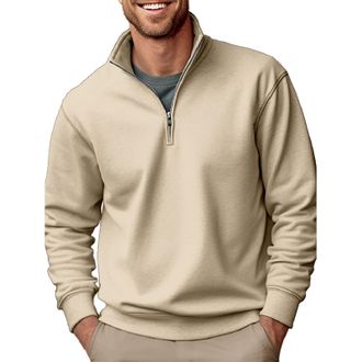 Generic Mens Sweatshirt | 1/4 Zipper Fleece Pullover | Lapel Golf Sweatshirt | Solid Color Long Sleeve Sweatshirt Thicken Warm Workout Sweatshirt Stand Collar