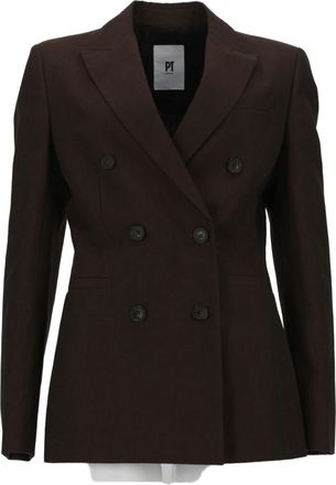 Pantaloni Torino Dark Brown Romy Cotton Linen Blazer