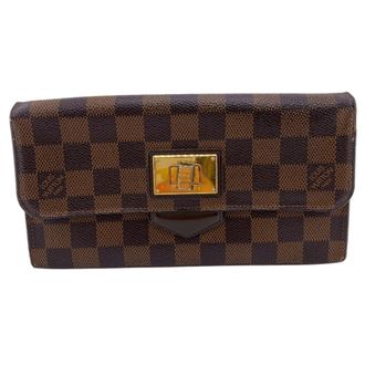 Louis Vuitton Damier Gold Brown Leather Long Wallet (Bi-Fold) (Pre-Owned)