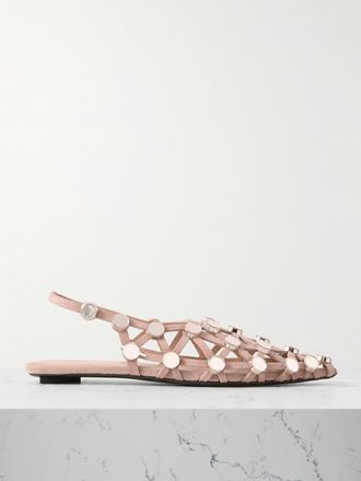 The Attico Ballerine A Punta Slingback In Camoscio Con Borchie Grid - Neutri