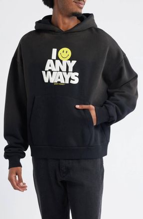 Market Smiley Smile Anyways Hoodie In Pirate Black