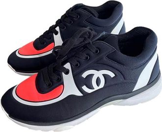 Chanel Black, White & Pink CC Sneakers Size 38.5