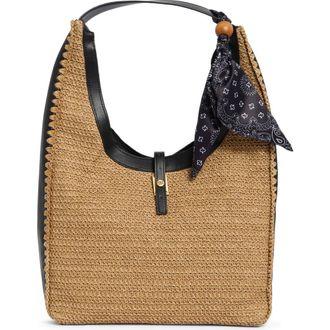 Steve Madden Bfreya Hobo Bag in Natural Raffia /Black Pu at Nordstrom Rack