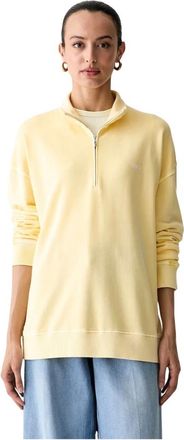 GANT Hoodies & sweatvesten, Dames, Geel, XS, Katoen, Gedragen Half-Zip Sweatshirt