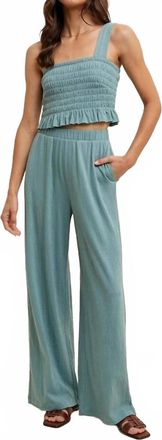 Wishlist Crinkle Knit Top And Pants Set In Dark Sage