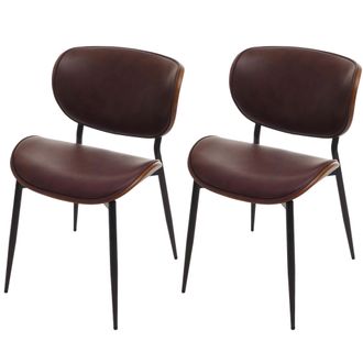 Hhg [nunca Usado] Juego De 2 Sillas De Comedor Hhg-233, Silla, Madera Curvada Imitaci&oacute;n Cuero 280g/m&sup2; Oeko-tex Mvg, Aspecto Nogal, Marr&oacute;n Vintage