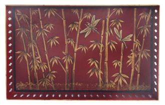 Les-Ottomans Hand-painted Iron Tray-red Bamboo