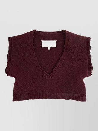 Maison Margiela ribbed cropped v-neck wool sleeveless knitted top