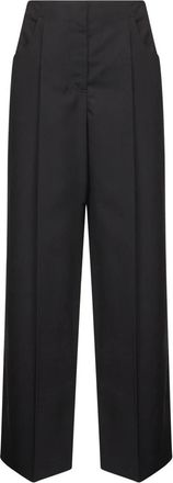 Fendi Zwarte Wollen Wijde Pijp Broek - Dames - Wijde Broeken - Zwart - 2XS - Wol - Broeken