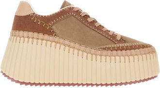 Chlo&eacute; Schoenen, Dames, Bruin, 39 EU, Leer, Nama Platform Sneakers