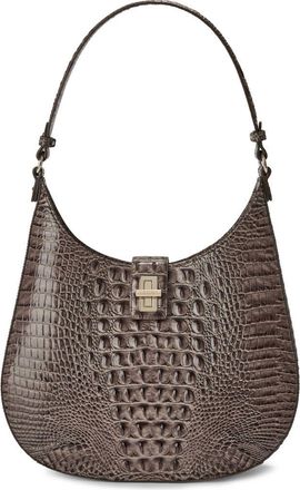 Brahmin Fallon Croc Embossed Leather Shoulder Bag in Smokey Taupe Melbourne at Nordstrom