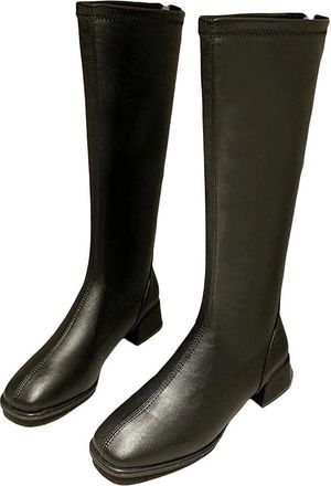 Generic Womens Riding Boots Belt Buckle Thick Heel Slip On Knight Boots