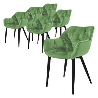 ML Design Ml-design Set 6x Sillas De Comedor Con Respaldo Y Reposabrazos Asiento Ergon&oacute;mico Acolchado Tapizado De Terciopelo Verde Salvia Con Patas De Metal Sil