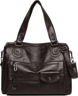 Generic Bag Leather Women Handbags Female Leisure Shoulder Bags Large Capacity Tote(Coffee)