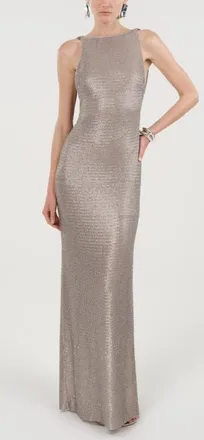 Nocturne Sequin Open Back Maxi Dress in Metallic Silver at Nordstrom, Size X-Small